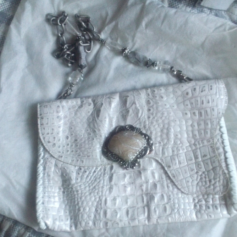 Maya White Textured Clutch with Decorative Clasp